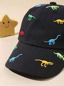 1pc Embroidered Dinosaur Pattern Baby Travel Sun Protection Baseball Cap, Suitable For 1-3 Years Old Children, Fashionable Casual Style, Black - Multicolor - View 7