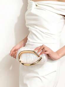 Gets White Acrylic Clutch Purse For Women Marbling Evening Wedding Handbags Acrylic Shell Box Purses For Party Prom Cocktail - 白色 - 查看 7