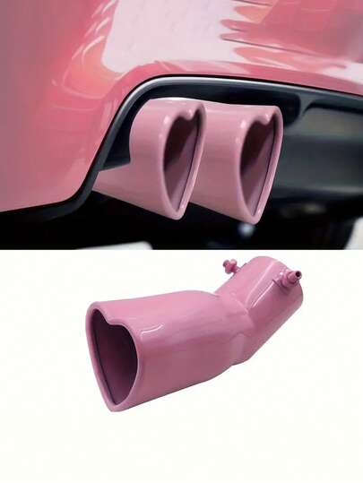 2.5英寸入口通用汽车排气尾管，不锈钢消音器尾管，可调节心形加厚汽车排气管（粉色）