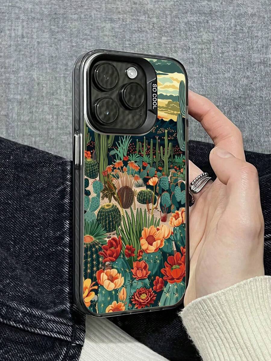 花朵 1 件时尚仙人掌图案防震手机壳适用于 iPhone11/12/13/14/15/16/16PRO/16PROMAX、GalaxyA05/A15/A25/A35/A53/A54/A55/S23/S24ULTRA - 彩色 - 查看 1