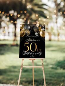 1pc Personalized Black & Gold Birthday Poster, Customizable Birthday Welcome Logo Photo, Editable Birthday Template, Customized Unframed Canvas Birthday Poster, Customized Birthday Party Poster - Personalized Wall Decor, Memorial Wall Decor, Modern Minimalist Welcome, Customized Art Canvas Print Poster, Home Living, Decorate Your Home, Souvenir - Multicolor 1 - View 3