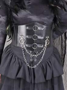 1 件哥特式性感 PU 皮革腰带，配银链装饰，适合日常聚会、购物和夜间活动