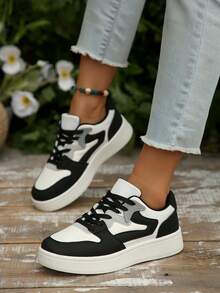 2025春季新款女士黑白学生鞋时尚运动鞋休闲鞋滑板鞋透气百搭运动鞋时尚ins风 - 黑與白 - 查看 3