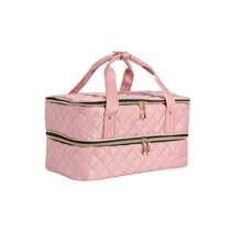 Pink Nail Polish Organizer Bag Double Layer Nail Storage Bag 40 Bottles Multifunction Cosmetic Bag
