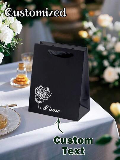 1 Bolsa de regalo personalizada, bolsa de tela personalizada de alta gama para ropa, con nombre personalizable, logotipo, elementos florales, adecuada para damas de honor, padrinos, despedida de soltera, fiesta de damas de honor, bolsa de regalo para fiesta de boda, bolsa de papel kraft para propuesta de padrinos, bolsa de papel negro y blanco, bolsa de regalo negra, de moda, personalización de alta calidad, personalizado, único, un regalo ideal para novio, novia, papá, mamá, familia, amigos