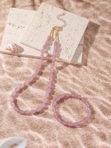 2pcs/Set Heart-Shaped Necklace + Bracelet, Fashionable And Sweet Style, Suitable For Summer Vacation, Dating, Friend Gifts, Versatile Casual Outfit