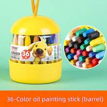 12 pièces/18 pièces/24 pièces/36 pièces Crayons de cire lavables, pastels à l'huile, pinceaux de peinture, bâtons de coloriage pour étudiants, couleurs vibrantes sûres, design de seau avec corde de suspension, utilisation pratique, convient pour l'art, l'artisanat, le coloriage et le croquis