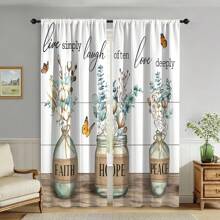 2pcs -Polyester Country Farmhouse Flower Kitchen Curtains Wear Pole Eucalyptus Leaves Butterfly Plants Vintage Modern Print Home Decor Living Room Bedroom Dining Room Cafe Office Decor Curtains