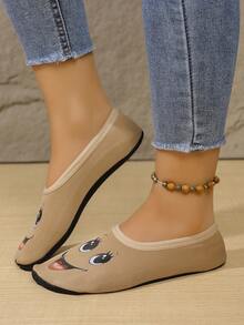 Women's Cute Face Design Breathable High Elastic Indoor House Slippers, Suitable For Home, Beach, Yoga, All Season - Beige - View 4