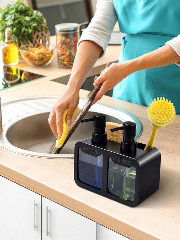 1 pieza Dispensador de jabón para fregadero de encimera, dispensador de jabón con organizador para esponjas y porta cepillos, dispensador rellenable de lociones, contenedor de lociones para baño, accesorios de baño, decoración del hogar, muebles para el hogar