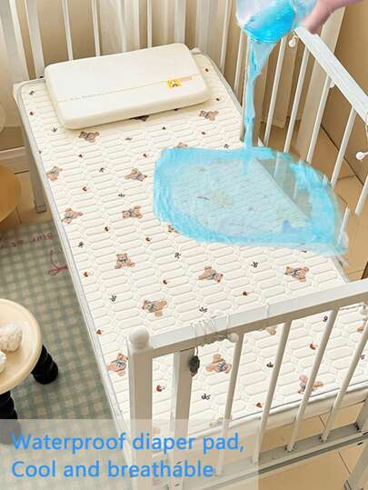 1 szt. Miękki, wodoodporny materac z nadrukiem królika, niedźwiedzia i dinozaura, do łóżeczka dziecięcego/prześcieradła, do pokoju dziecięcego, sypialni, dla osób starszych, w okresie menstruacji, dla zwierząt domowych, do żłobka, do szkoły