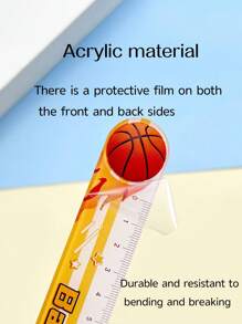1pc Basketball Acrylic Ruler Measuring Tool, 15cm Straight Ruler For Student, School, Office Supplies School Supplies, Back To School