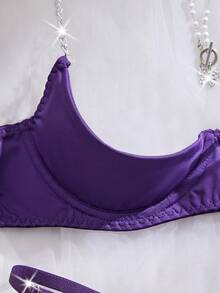 2 件性感女士内衣套装，配有可调节肩带和金属项链 - 紫色 - 查看 3