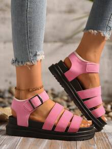 女士凉鞋，时尚舒适，适合夏季外出和休闲活动，轻巧设计，可调节绑带，可定制尺寸 - 粉色 - 查看 5