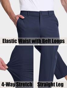 KEFITEVD Men's Golf Pants Stretch Dress Pants Quick Dry Water Resistant Lightweight Flat Front Work Pants Moisture Wicking - Navy Blue - View 5
