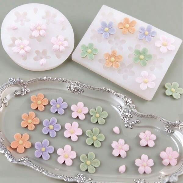1 pieza Molde de silicona de 6/12 cavidades para hacer velas y manualidades, con diseño de pétalos florales de cerezo y girasol de cinco pétalos, moldes reutilizables para manualidades DIY, jabón, arte en resina, herramientas decorativas de yeso aromático, jabón, cera en cubos, impresiones detalladas, suministros para hacer regalos para bodas, graduaciones, cumpleaños, fiestas y decoración