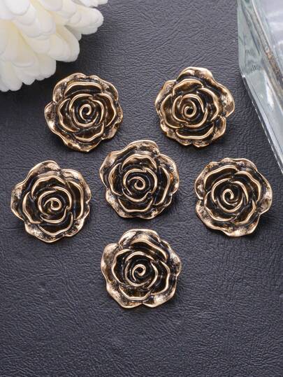 10 Pieces Per Pack Of Retro Rose Flower-Shaped Golden Buttons For Women's Tops, Shirts, Knitted Sweaters, Cardigans, Coats, Suits, Skirts, Trench Coats, Outerwear, Hand-Sewn Decorative Buttons, Shoes, Hats, Gift Boxes, Bags, Hair Accessories, DIY Accessories.