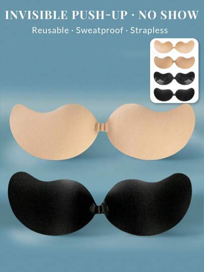 2/3/4 Pcs Sticky Invisible Mango-Shaped Bras – Strapless Silicone Push-Up Bra Cups For Backless Dresses, Breathable Self-Adhesive Lift Pads For Women, Reusable & Skin-Friendly