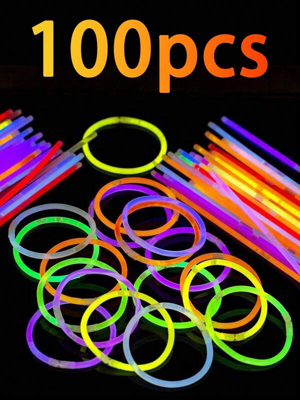 100 Sets Of 8-Inch Party Glow Sticks, Super Bright Glow Sticks, Party Decorations, Capable Of Emitting Light Continuously For 10 To 12 Hours In The Dark. They Can Be Used To Make Bracelets, Necklaces, Etc.