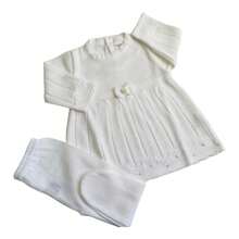 Newborn Baby Knitted Dress - White - View 1