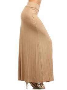 Chic Comfortable High Waisted Maxi Skirt Flowing A Line Design For Everyday Elegance - Màu Khaki - Xem 2