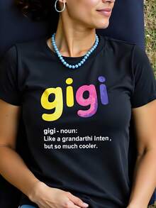 Camiseta de  180g de algodón con cuello redondo y manga corta diseño divertido gigi estilo  moderna ideal para regalos originales y looks casuales inspirados en el streetwear - Negro - Ver 1