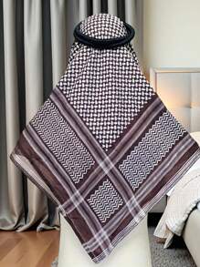 Chal para hombre de poliéster en marrón café y blanco con tejido jacquard, atuendo casual para Oriente Medio y la región árabe, para primavera/verano/otoño