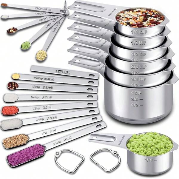 Stainless Steel Measuring Cup And Spoon Set, Measurement Tools For Cooking And Baking