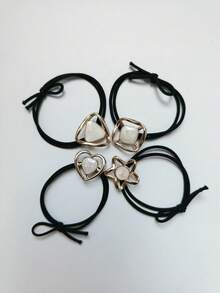 1/3/4/6pcs Set Solid Color Gold Metal Flower, Heart, Geometric Shape Hair Scrunchies, Elegant Vintage Glitter Elastic Hair Accessories For Party, Festival, Daily Outfit, Oval Design Suitable For Women (Small Scratches On Accessories Are Normal), Ponytail Holders, Hair Elastics, Hair Rubber Bands - Gold 6-piece Set - View 15