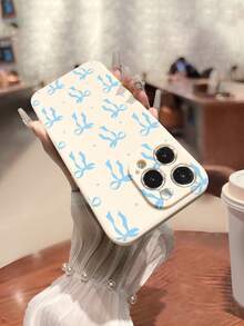 1pc Precision Perforated Blue Bowknot Painted Thick Anti-Drop Painted Phone Case, Compatible With IPhone, Compatible With Galaxy, Compatible With Redmi Waterproof Shockproof Scratch Resistant,International Version, Not The Domestic Version - Multicolor - View 2