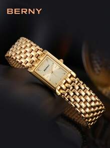 BERNY 1 Stück Damen Edelstahl-Armband, luxuriöse elegante Mode quadratisches Zifferblatt Analog Quarz Armbanduhr, 30m wasserdicht, geeignet für den täglichen Gebrauch
