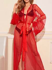 1PC New European And American Cross-Border Long Transparent Bathrobe Sexy Nightgown Passionate Temptation Lingerie Home