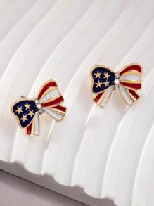 1 Par de Pendientes con lazo a la moda y único estilo con banderas europea y americana y diamantes