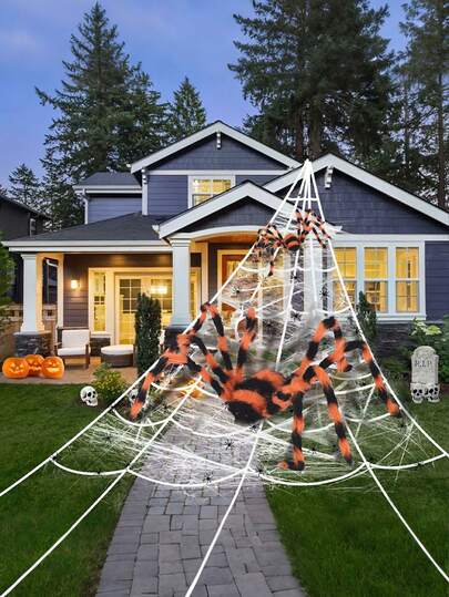 1 pieza - Araña gigante de poliéster elástica para Halloween, decoración realista de araña gigante para ambientes exteriores e interiores con patas para crear una atmósfera espeluznante en fiestas, perfecta para la decoración de otoño y accesorios de casa embrujada