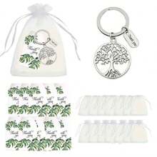 60 件生命树钥匙扣礼品套装，包括 20 张绿叶感谢卡、20 个白色欧根纱袋和 20 个空心金属钥匙扣，非常适合毕业典礼、感恩节、教师节、派对、团队奖励、鼓励、周年纪念赠品 - 彩色 - 查看 4