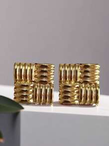 1 par / 5 pares Pendientes de acero de titanio chapados en oro de 18 quilates con textura geométrica de ola, pendientes minimalistas y exagerados de estilo europeo y americano