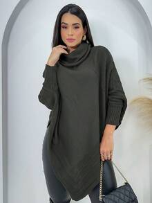 Women's Poncho Wool Coat Knit Cold Winter Blouse - Grey - View 1