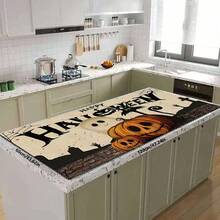 1 pieza Alfombrilla para barra de café, escurridor, alfombrilla de goma suave y absorbente a prueba de agua para secado de platos, con impresión de serie de Halloween con fantasma, calabaza y telaraña, para decoración de encimeras, restaurantes, cocina, mesa de comedor del patio, artículos del hogar