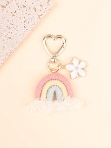 1 件女式北欧风格彩虹 Macrame 钥匙扣吊坠带花卉流苏时尚包饰背包装饰钥匙扣适用于包包汽车配件女士