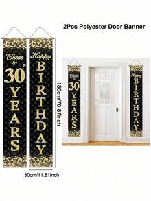 2pcs 18th/30th/40th/50th/60th/70th/80th Happy Birthday Flag Banner Couplet, Gatepost Couplet, Black Gold Broken Diamond Shining Theme 18/30/40/50/60/70/80 Years Old Birthday Party Arrangement Decoration Bunting, Indoor Yard Hanging Birthday Flag, Party Shooting Props Decoration, Birthday Party Flag Decor, Polyester Door Hanging - Black Gold - View 3