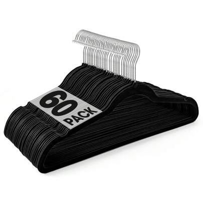 Blauesmeer Confezione da 60 grucce in velluto, grucce in velluto, grucce in feltro antiscivolo - Salvaspazio, antiscivolo, grucce nere premium per abiti, gancio girevole a 360°