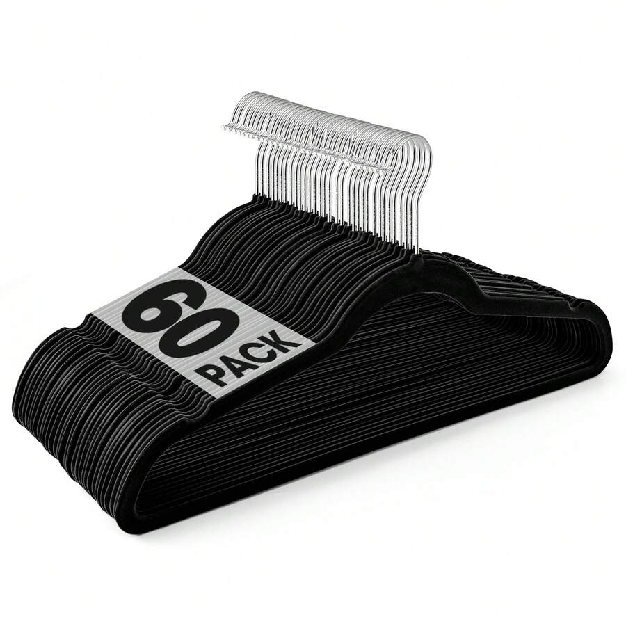 Blauesmeer 60 Pack Velvet Hangers, Velvet Hangers, Non-Slip Felt Hangers - Space-Saving, Non-Slip, Premium Black Suit Hangers, 360° Rotating Hook - 黑色 - 查看 1