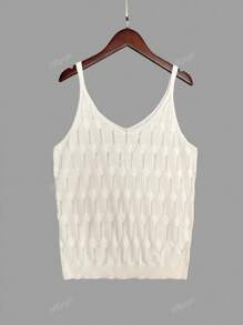 Women Simple Solid Color Sheer Mesh Texture Knitted Tank Top, For Daily Wear, Summer