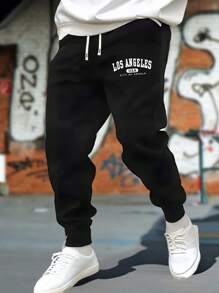 Pantalones casuales de corte suelto para hombre con estampado de letras, cintura con cordón y bolsillos, pantalones deportivos de ajuste regular, adecuados como regalo para novio o esposo, para primavera y otoño