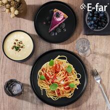 Stoneware Dinnerware Sets, 12-Piece Plates And Bowls Dish Set For 4, Kitchen Modern Dinning Ware, Chip And Scratch Resistant, Microwave & Dishwasher Safe, Matte Black - Black - View 8