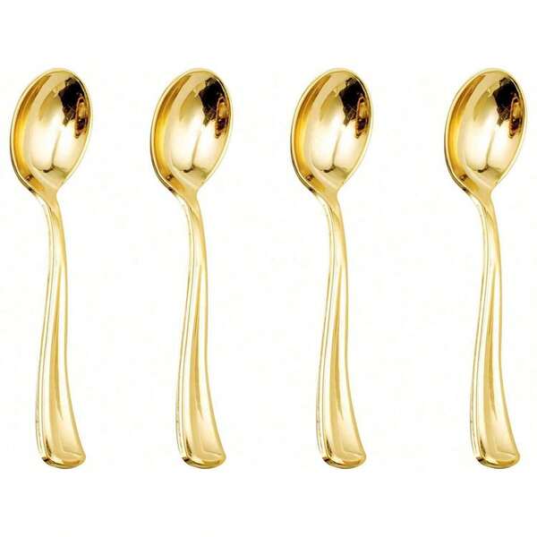 Set de 100/75/50/25/20/10/5 cucharas de servir reutilizables y lavables de color dorado para tartas y ensaladas, ideal para fiestas, eventos al aire libre, reuniones familiares, bodas, festividades, utensilios para tartas y ensaladas