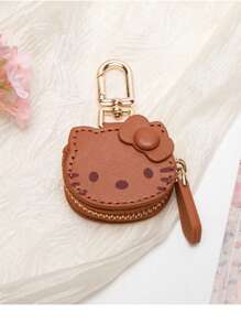 Sanrio 1 pieza Llavero de Hello Kitty - Estuche de llaves de piel, con cremallera dorada, llavero multifuncional, diseño compacto, adecuado para uso doméstico, regalos festivos, accesorios de decoración, cierre de cremallera duradero, organizador de llaves, aplicable para accesorios de Hello Kitty, decoración para parejas