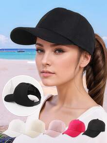 1pc Women's Heart Embroidered High Ponytail Sun Protection Half Open Top Baseball Cap - 1PC Solid Color - View 7