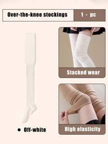 1 Pair White Over-The-Knee Socks For Women, Solid Color Thigh High Stockings, Versatile, Long Tube Socks To Pair With Boots, Spring & Autumn
