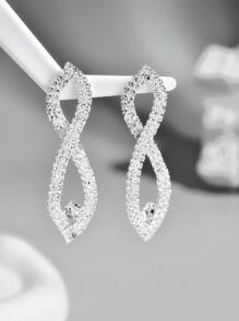 1 par de pendientes colgantes ovalados y huecos con cristales, estilo europeo y americano, para combinar con vestidos formales para mujer